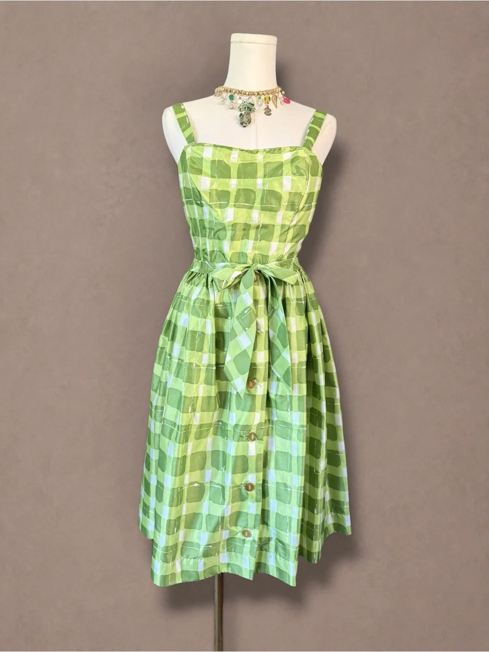 Gabar Deadstock 1960s Green Plaid Swimsuit & Skirt Set - NWT